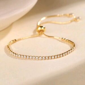 Gold Tennis Slider Bracelet with Clear Cubic Zirconia